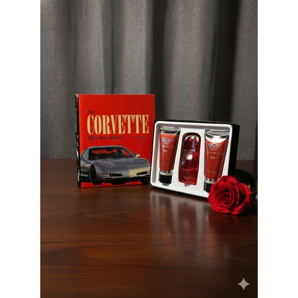 NIB! Corvette Red Fragrance Set‎ After Shave Balm Shower Gel Cologne Book Gift